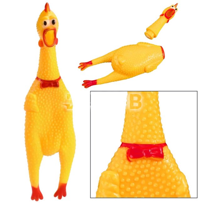 Gumové pískacie kuriatko pre psa - 37 cm