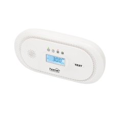 Detektor oxidu uhoľnatého do domácnosti 140 × 70 × 28 mm, 85 dB(A), LCD, elektrochemický snímač, testovacie tlačidlo, na batérie – 2 batérie AA 1,5 V