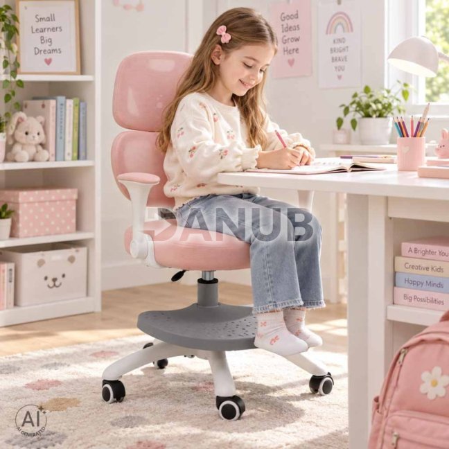 Detské otočné ergonomické kreslo ružovo-sivé