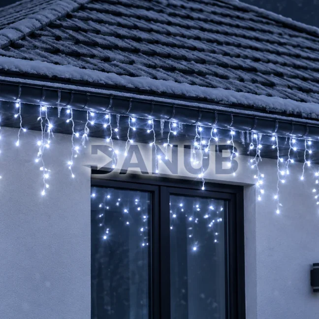 Svetelný záves s cencúľmi vonkajší 40 m, 1000 LED, studená biela, 8 programov, časovač, ovládač – sada 2 ks