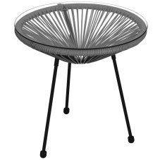Záhradný ratanový stôl so sklom - 50 cm - čierno-sivý