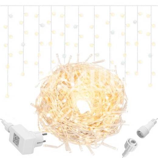 Svetelný záves s cencúľmi vonkajší 60 m, 1500 LED, teplá biela, flash studená biela – sada 3 ks