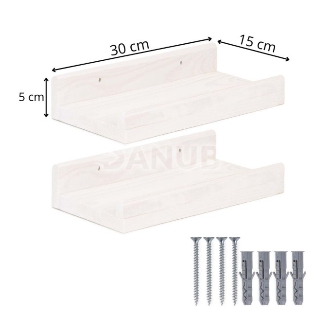 Drevené police - 30 x 15 cm - 2ks v sade - biela farba