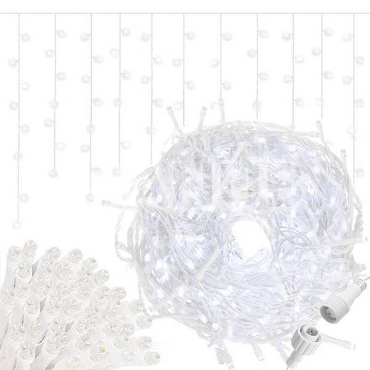 Svetelný záves s cencúľmi vonkajší 60 m, 1500 LED, studená biela, flash – sada 3 ks