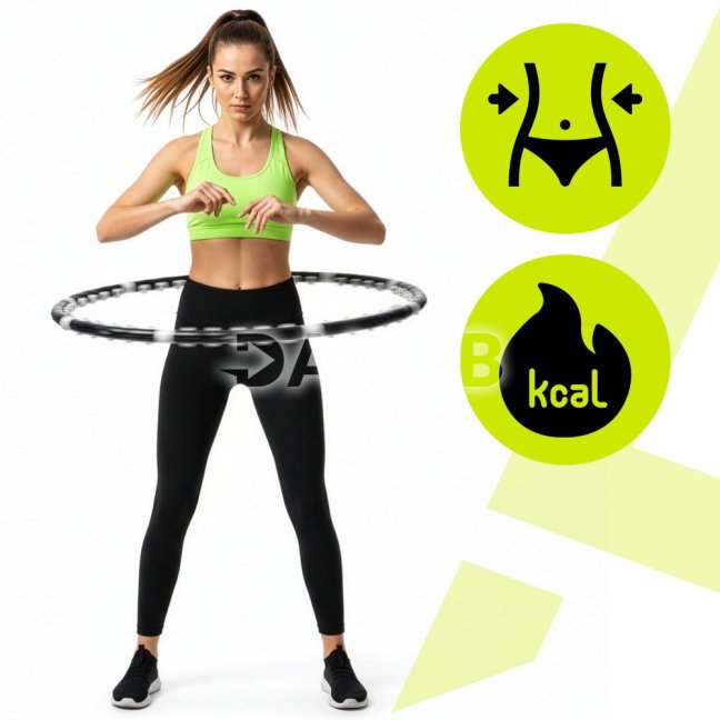 Hula hoop s masážnymi výstupkami - 92 cm - skladací - čierny