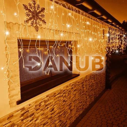 Svetelný záves s cencúľmi vonkajší 60 m, 1500 LED, teplá biela, flash studená biela – sada 3 ks
