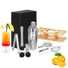 Barmanská súprava na kokteily so stojanom - 11 prvkov - strieborná
