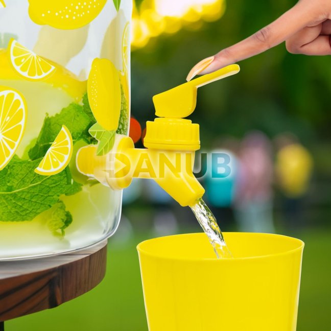 Dávkovač nápojov s kohútikom, plastová sada pohárov - 3,8 l - citrón