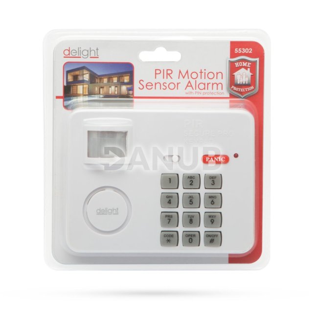 Alarm s pohybovým senzorom s PIN kódovou ochranou