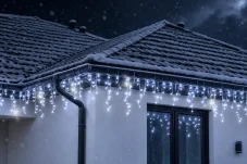 Světelný závěs s rampouchy venkovní 60 m, 1500 LED, studená bílá, flash – sada 3 ks