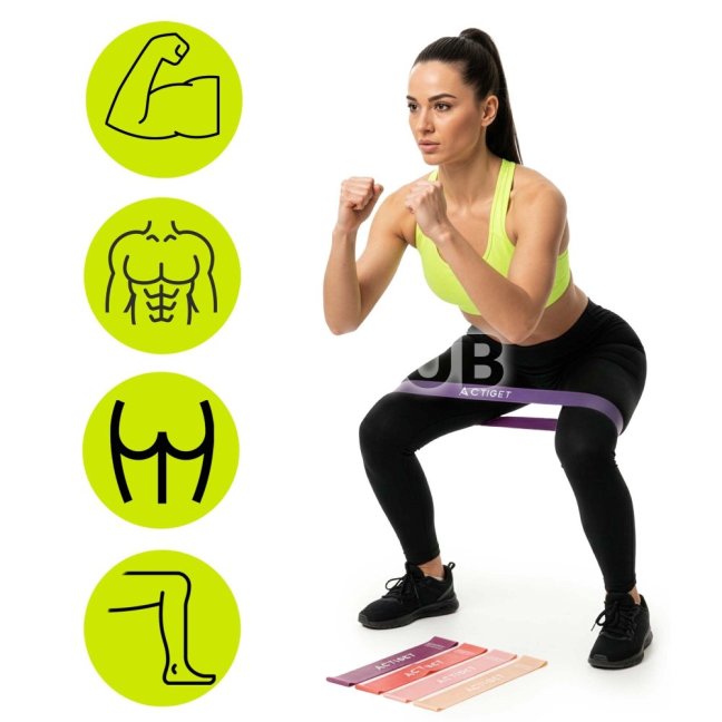 Fitnes odporové gumy na cvičenie - sada 5 ks - odpor 1-20 kg