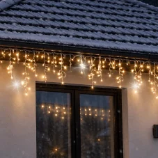 Světelný závěs s rampouchy venkovní 60 m, 1500 LED, teplá bílá, flash studená bílá – sada 3 ks