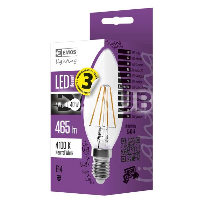 LED žiarovka filament candle A++ 4W E14 neutrálna biela