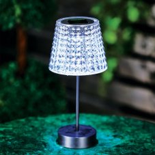 Solárna stolová lampa – priehľadná – studená biela LED – plast – 26 x 12 cm