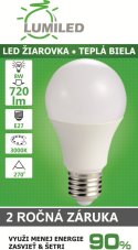 Led žiarovka e27 8w smd2835 teplá biela