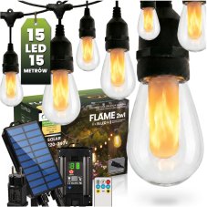 Solárna záhradná girlanda 15x LED plameň dekoratívne svetielka 15m 1800K teplá FLAME LUMILED
