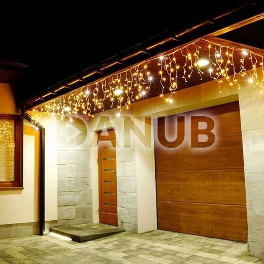 Svetelný záves s cencúľmi vonkajší 60 m, 1500 LED, teplá biela, flash studená biela – sada 3 ks
