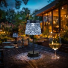 Solárna stolová lampa – priehľadná – studená biela LED – plast – 26 x 12 cm