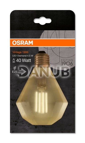 Led žiarovka filament e27 4,5w e27 osram vintage 1906 diamond - teplá biela