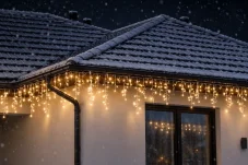 Světelný závěs s rampouchy venkovní 60 m, 1500 LED, teplá bílá, 8 programů, časovač, ovladač – sada 3 ks