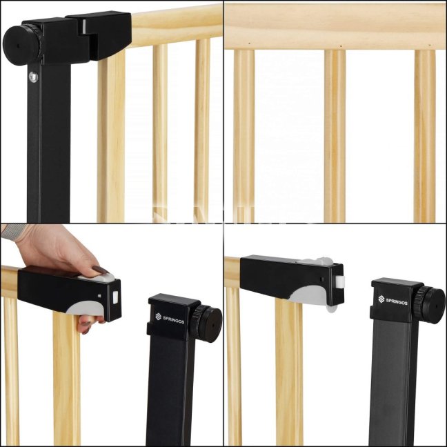 Bezpečnostná bariérová zabrána pre schody a dvere - čierna/drevo - 75-82 cm