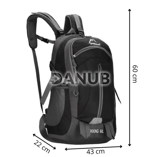 Batoh na turistiku s pláštenkou - 60L - čierno-šedý