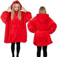 Unisex hrejivá velúrová mikina oversize 2v1 s kapucňou - červená