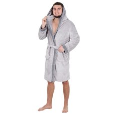 Pánsky plyšový župan s kapucňou - L/XL - sivý