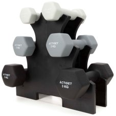 Činky na stojanu - sada 6 ks - závaží 1 kg, 2 kg, 3 kg