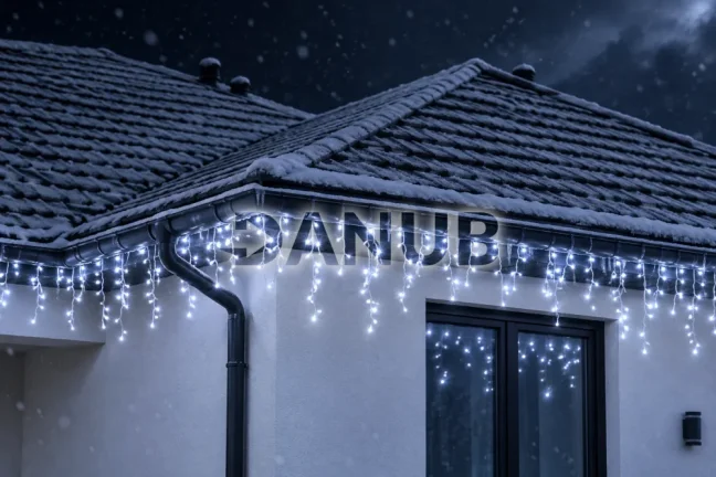 Svetelný záves s cencúľmi vonkajší 40 m, 1000 LED, studená biela, 8 programov, časovač, ovládač – sada 2 ks