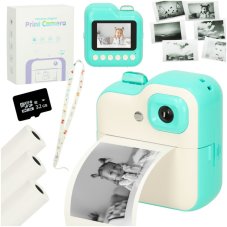 Detský instantný fotoaparát - 1GB - 24mpx - bielo-tyrkysový