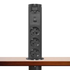 Skrytá predlžovačka so zabudovaným motorom  "Touchcontrol"  3 zásuvky + USB + Type-C - čierna