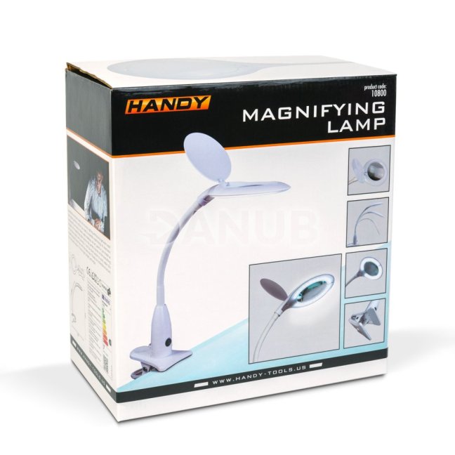 LED lampa na stôl - s lupou - štipcom - biela