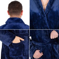 Pánský plyšový župan - L/XL - tmavomodrý