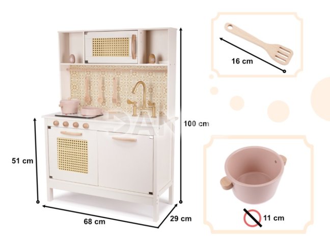 Detská drevená retro kuchynka z MDF s doplnkami BOHO