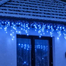 Svetelný záves s cencúľmi vonkajší 60 m, 1500 LED, modrá, 8 programov, časovač, ovládač – sada 3 ks