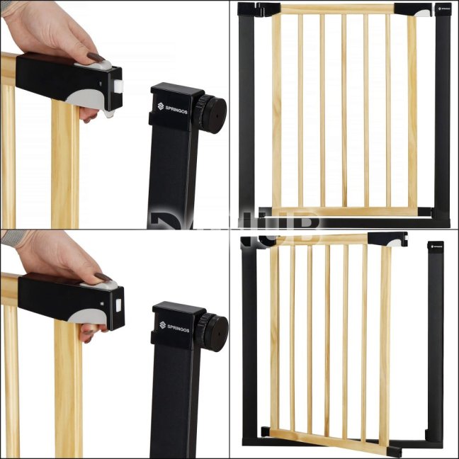 Bezpečnostná bariérová zabrána pre schody a dvere - čierna/drevo - 75-82 cm
