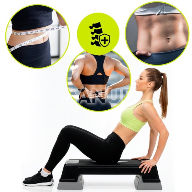 Fitness stepper 2-úrovňový - čierno-sivý