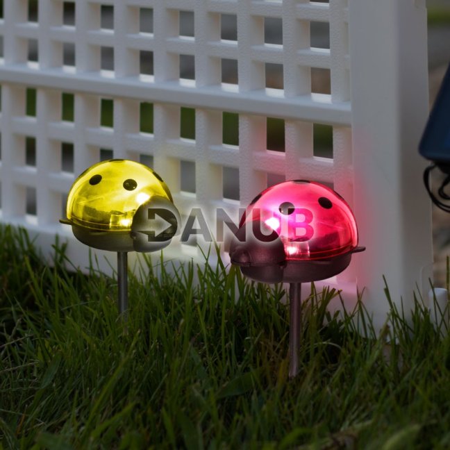 LED solárna lampa - lienka - studená biela - červená / žltá - 75 x 60 x 156 mm