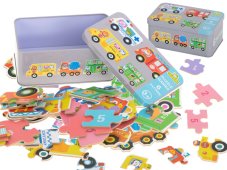 Puzzle fémdobozban, járművek, 30 puzzle