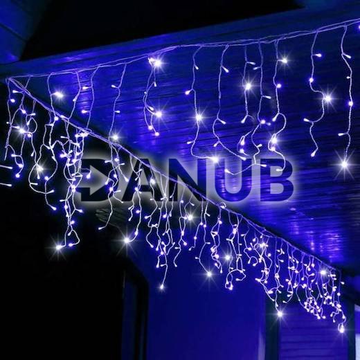 Svetelný záves s cencúľmi vonkajší 60 m, 1500 LED, modrá, flash studená biela – sada 3 ks
