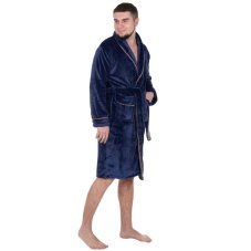 Pánsky plyšový župan - L/XL - tmavomodrý s hnedou